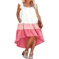 thumbnail image 1 of Women Summer Ruffled Sleeve Dress  Contrast Color/Solid Color Square Neck Irregular Hem Dress for Beach  Date, 1 of 6