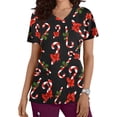thumbnail image 1 of TIMIFIS Hauts de Sarrau de Noël pour Femmes Costume Col en V Manches Courtes Uniforme d'Infirmière Arbre de Noël Imprimé Tenue de Travail Décontractée des Fêtes T-Shirts Graphiques Blouse Hauts de Sarrau avec Poches-Noirautomne/hiver, 1 of 5