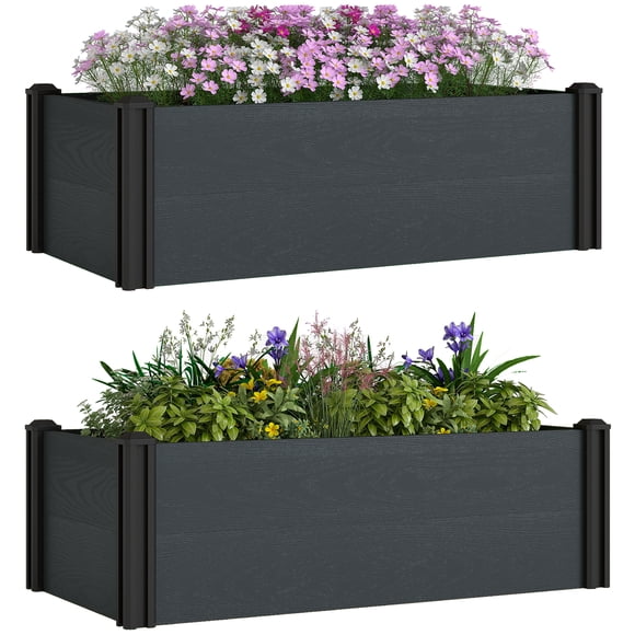 Outsunny Vinyl Raised Garden Bed Kit, Set of 2 Elevated Garden Boxes