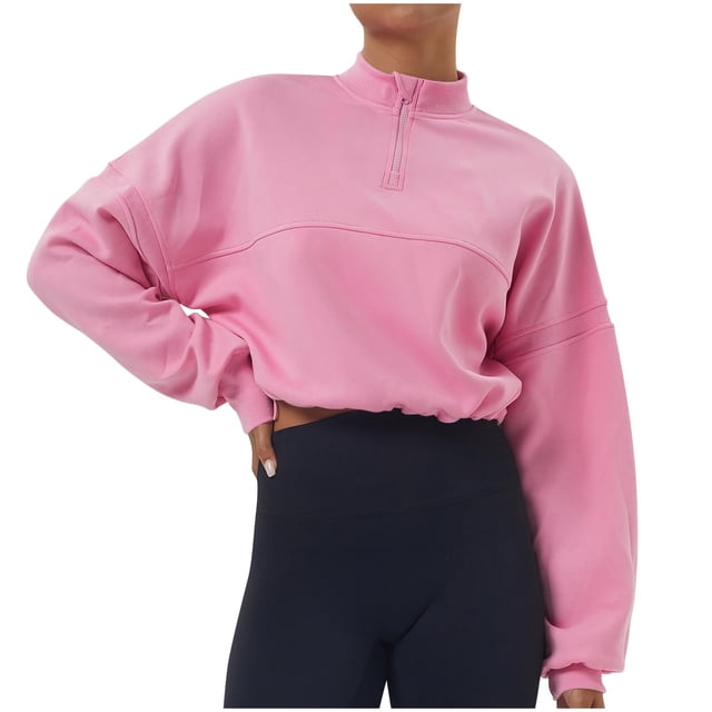 WRKEKC Chandail à Col Rond Uni pour Femme, Coupe Ample et Confortable en Molleton Éponge Français à Manches Longues Rose G