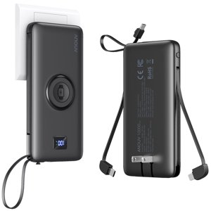 Chargeur portable 10000mAh 22.5W PD 3.0+QC 4.0 Banque de puissance de recharge rapide, câbles intégrés & AC Connecteur mural & Sans fil magnétique iWatch Chargeur, USB-