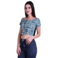 thumbnail image 3 of Moomaya Printed Viscose Crop Top Short Sleeve Zipper Tunic Womens Summer Tops, 3 of 4