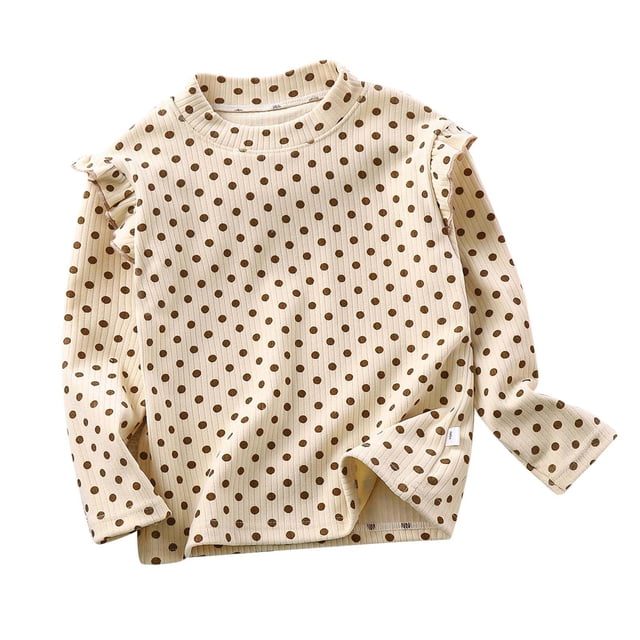 HBFAGFB Chemises à Manches Longues pour Filles Col Rond Manches Volantes Chandail Confortable Café Taille 130