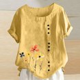 thumbnail image 2 of Pisexur Hauts d'Été pour Femmes, Hauts pour Femmes, Hauts de Sortie pour Femmes, Hauts pour Dames, T-Shirt d'Été pour Femmes à Col Rond, Manches Courtes, Décontracté, Mode, Imprimé, à Boutons, Jaune, TG, 2 of 5