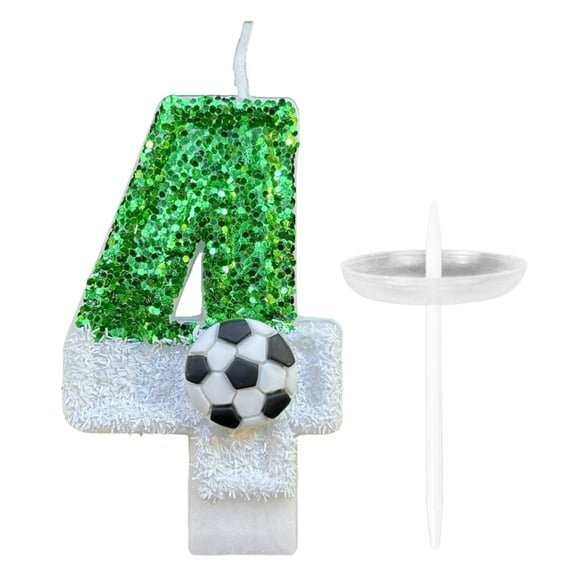 Bougies et Porte-Bougies Football Anniversaire Chiffres Bougies pour Décoration de Gâteau Chiffres Pailletés Verts 3D Dessus de Cupcake pour Célébrations et Dessus de Gâteau