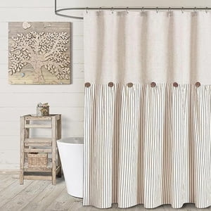Button Patchwork Skirted Shower Curtain, Xinsrenus Waterproof Linen Bathroom Curtains, 35.86x72.04 Inch Non-Slip Opaque Fabric Shower Curtain for Bathtub Shower Stall