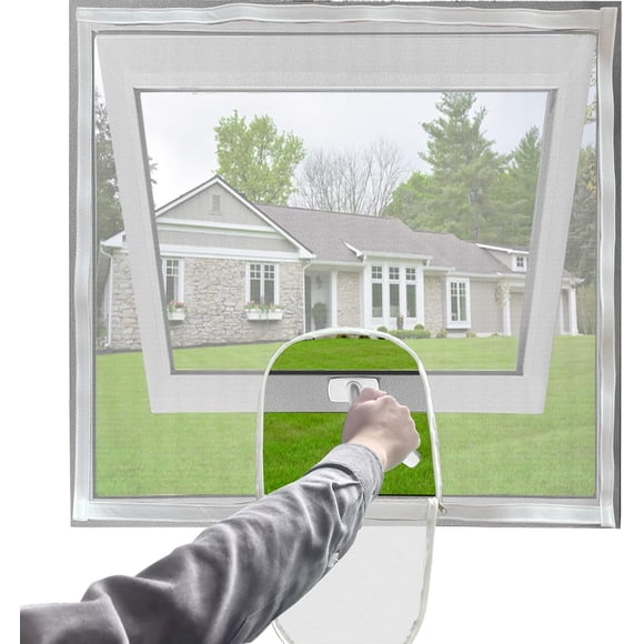 47"x47" (120x120cm) Adjustable Window Screen Kit - White Fiberglass Mesh with Zipper Opening, DIY Cut-to-Fit Replacement for Windows & Doors