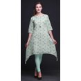 thumbnail image 2 of Bimba Kurti Asymétrique Imprimé Floral Feuilles de Trèfle Vert pour Femmes Robe d'Été Indienne Tunique Grand, 2 of 6