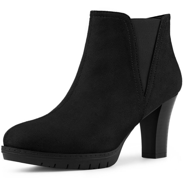 Unique Bargains Bottines Chelsea à Talons Épais à Bout Rond pour Femmes Noir 8