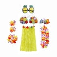 thumbnail image 1 of Ensemble de Costume Jupe Hawaïenne Tropicale Lunettes Accessoire Ajustable Extensible Femmes 60 cm, 1 of 8