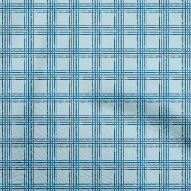 oneOone Viscose Chiffon Light Blue Fabric Check Sewing Material Print Fabric By The Yard 42 Inch Wide