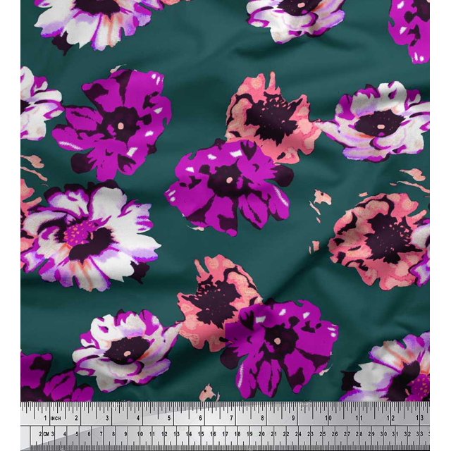 Soimoi Poly Georgette Fabric Flower Artistic Printed Fabric 1 Yard 52 Inch Wide