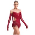 thumbnail image 3 of Aislor Robe de Danse Latine Jazz à Franges avec Gants Rouge TTG, 3 of 7