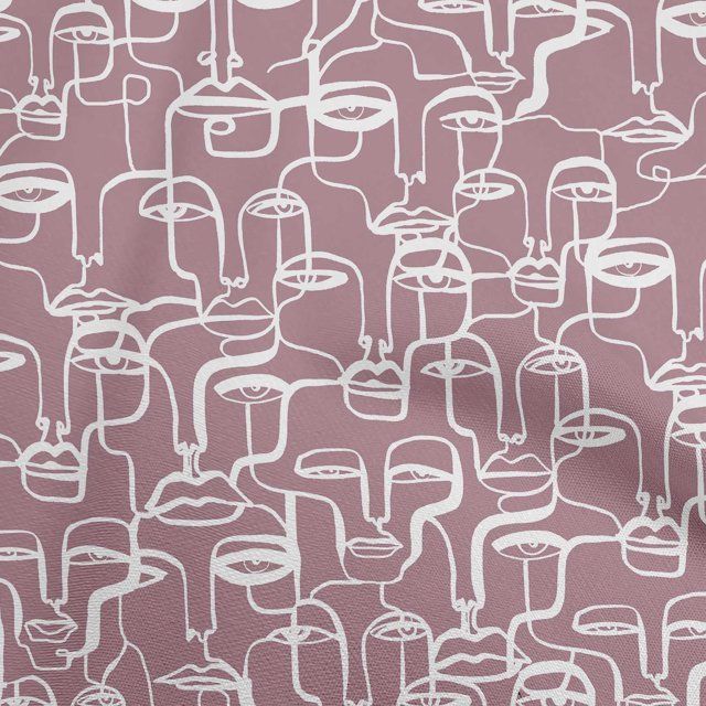 oneOone Cotton Poplin Twill Dusty Rose Fabric Abstract Face Craft Projects Decor Fabric Printed By The Yard 56 Inch Wide