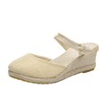 thumbnail image 1 of Sandales Espadrilles à Talon Compensé pour Femmes, Bride à la Cheville à Boucle, Sandales Plateforme Décontractées d'Été, Chaussures pour Femmes à Bout Fermé, Compensées Rétro, 1 of 9
