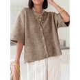 thumbnail image 2 of Gupgi Knitted Crop Cardigan for Women Short Sleeve Button Down Sweater Solid Color Ribbed Tops, 2 of 7