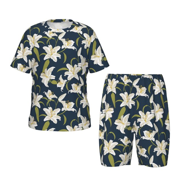 Lsque Ensemble de Pyjama Léger 2 Pcs Motif Lys et Fleurs pour Filles - Petit