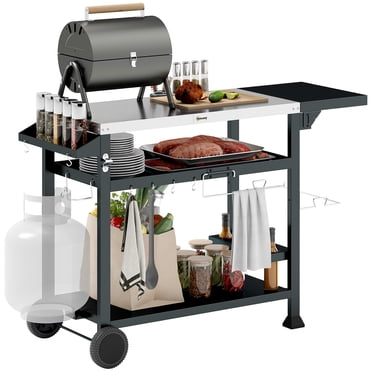 Outsunny 3-Shelf Stainless Steel Outdoor Grill Cart w/ Side Table Wheels