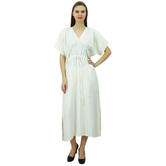 Bimba Robe Maxi Caftan en Rayonne à Motif Uni Robe de Nuit pour Femme Robe Kimono