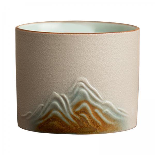 Lipstore 3xCeramic Cup Abstract Pattern Yerba Mate Teacup for Cappuccino Espresso Juice white