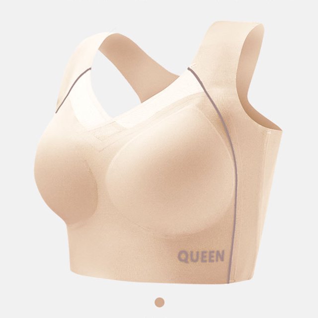 Wirefree Sports Bra for Plus Size Women, Full Coverage with Side Support & Back Smoothing Design, High Impact Support for Running, Gym & Yoga. Complexion 44