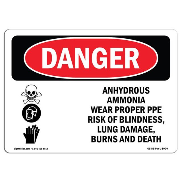 SignMission OS-DS-D-710-L-1029 Panneau de Décalcomanie PPE OSHA Danger Anhydre Ammoniaque