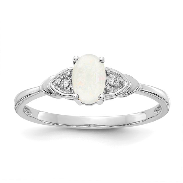 Bague en Or Blanc 14K avec Diamant Opale