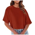 thumbnail image 2 of QIPOPIQ T-Shirts Surdimensionnés pour Femmes Col Rond Manches Courtes Hauts d'Été Décontractés Légers Amples Blouse Asymétrique Haute-Basse Liquidation, 2 of 8