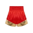 thumbnail image 4 of Xnihocha Unisex Kids Satin Boxing Shorts Metallic Color Block Boxer Kickboxing Muay Thai Training Trunks Red&Gold 6, 4 of 7
