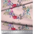thumbnail image 2 of Soimoi Pink Polyester Crepe Fabric Insect,Rose & Wreath Flower Printed Fabric 1 Yard 42 Inch Wide, 2 of 3