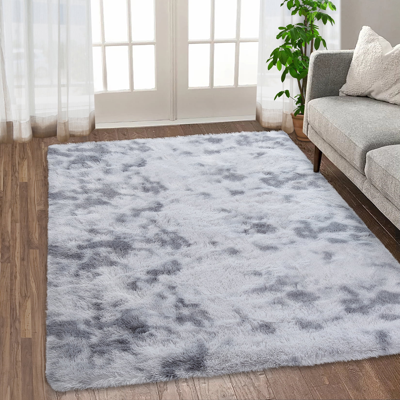 GlowSol 8'x10' Shaggy Area Rug for Living Room Dorm Home Decorative Non-Slip Plush Rugs Comfy Nursery Accent Floor Carpet Indoor Fluffy Area Rug, Light Gray
