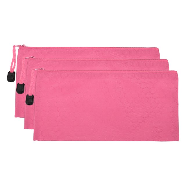 Unique Bargains Waterproof Zipper File Bags, A6 Document Holders for Office, Pink 3 Pack