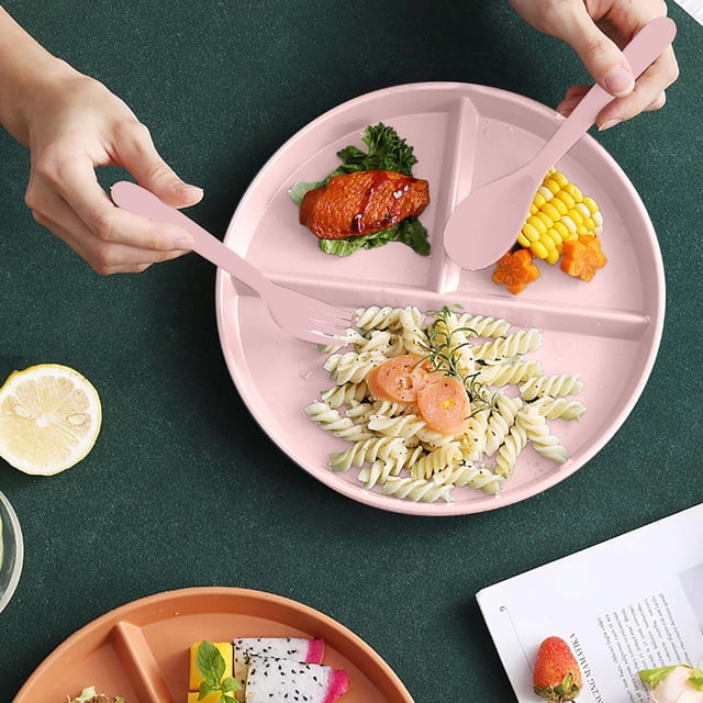 Dividing Tableware Set, Partitioned Plates with Spoon, Fork & Chopsticks, Kitchen Utensils Set for Family Meals, Space-Saving, Microwave Safe, Home & Kitchen Organization