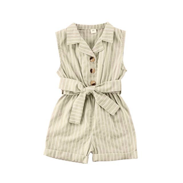 EYIIYE Barboteuse pour Tout-Petites Filles avec Ceinture à Rayures Sans Manches Col Combinaison