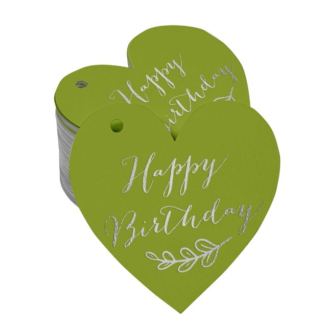 Inkdotpot Real Silver Foil Happy Birthday Tag Favor Hang Paper Tag 50 Pieces