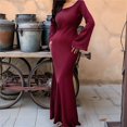 thumbnail image 4 of Maxi Dresses for Women Elegant Classy Fall Long Bell Sleeve Ruched Bodycon Fitted Cocktail Party Slit Dress Deep Red S, 4 of 7
