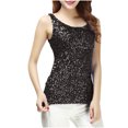 thumbnail image 2 of Choix Populaires, Débardeur Patchwork à Sequins pour Femmes, Col Rond, Coupe Ajustée, à la Mode, Décontracté, Usage Quotidien, Haut Élégant Confortable/polyester, Noir, Sopatenor, 2 of 9