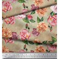 thumbnail image 3 of Soimoi Tissu en Soie Marron Imprimé Feuilles & Roses au Mètre 42 Pouces de Large, 3 of 3