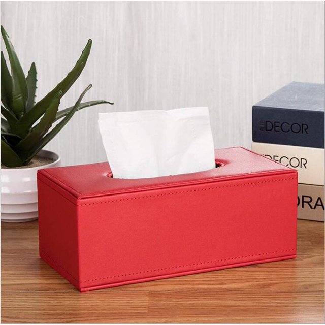 ORUYROP Leather Tissue Box Holder-Waterproof Rectangular Tissue Box Cover Vintage Napkin Paper Holder for Home,Office&Car Decor (Red-1)