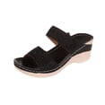 thumbnail image 1 of Wedge Sandals for Womens Slide Sandals Double Straps Flower Decor Rhinestone Open Toe High Heel Non Slip Summer Sandals Black, 1 of 7