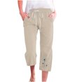 thumbnail image 1 of Pantalon en Coton et Lin Femme Mode Femmes Taille Haute Jambe Droite Poches Imprimé Coton et Lin Décontracté Poches Pantacourts Pantalon Taille Haute Pantacourts pour Femmes Pantalon Taille Haute pour Femmes, 1 of 3