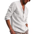 thumbnail image 4 of REDHOTYPE Mens Cotton Linen Shirt Casual Long Sleeve Henley Shirt Solid Tops, 4 of 7