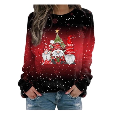 Japceit Chandails de Noël Aguichant pour Femmes Longs Chandails de Noël pour Femmes Chandail à Capuche Imprimé de Noël pour Femmes à Manches Longues à Col Rond Chandail Aguichant de Noël pour Femmes
