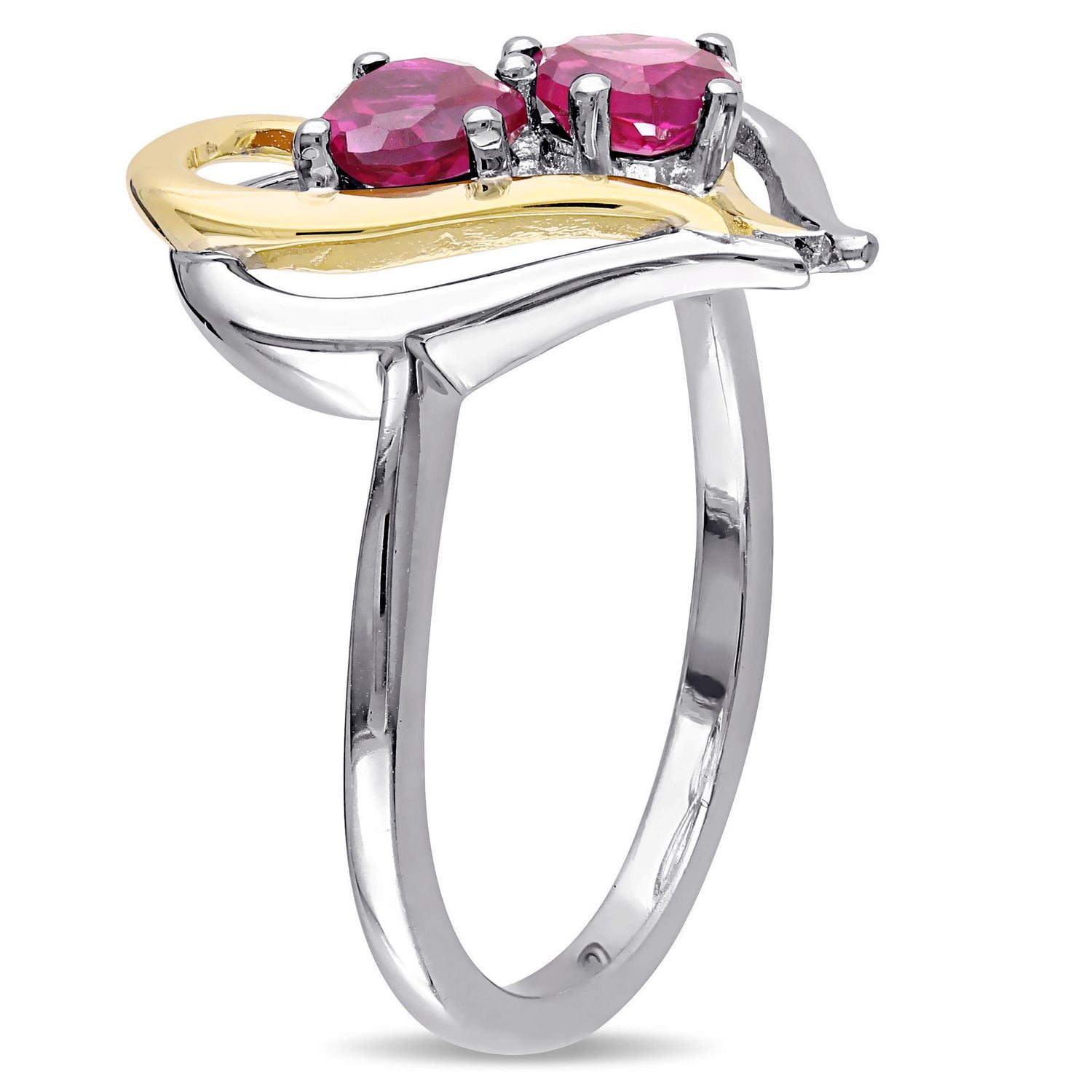 Bague en forme de cœur double Tangelo avec rubis synthétique 1-1/6 CT PBT et accents de diamants en argent sterling double ton