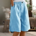 thumbnail image 2 of Timegard Wide Leg Shorts for Women Cotton Linen Elastic Waist Button Loose Solid Color Knee Length Pants, 2 of 7