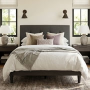 Dora Platform Bed Frame King Size, Upholstered Tufted Bed, Wood Slat Support, No Box Spring Needed, Metal Bed Frame with High Headboard, Easy Assembly