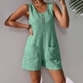 thumbnail image 2 of Lenpel Women's Plus Size Rompers Summer Casual Scoop Neck Quarter Button Textured Sleeveless Jumpsuits Loose Short Overalls with Pockets, 2 of 3