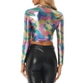 thumbnail image 3 of INSPIRE CHIC Hauts Courts Métalliques à Manches Longues Zippés pour Femmes Multicolore Noir P, 3 of 5