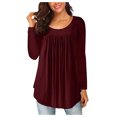 thumbnail image 1 of Pompotops Femmes Casual Couleur Unie Manches Longues Col Rond Basique Confortable Tunique T-Shirts, 1 of 7