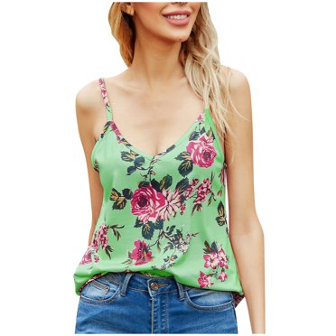 Leutsin Women Ladies Flowers Print Sleeveless V-neck Pullover Vest Tank Tops Shirts